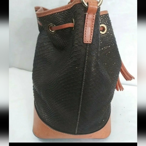 Dooney and Bourke Kendall Brown Python  Leather Drawstring Shoulder Bag - Picture 5 of 12